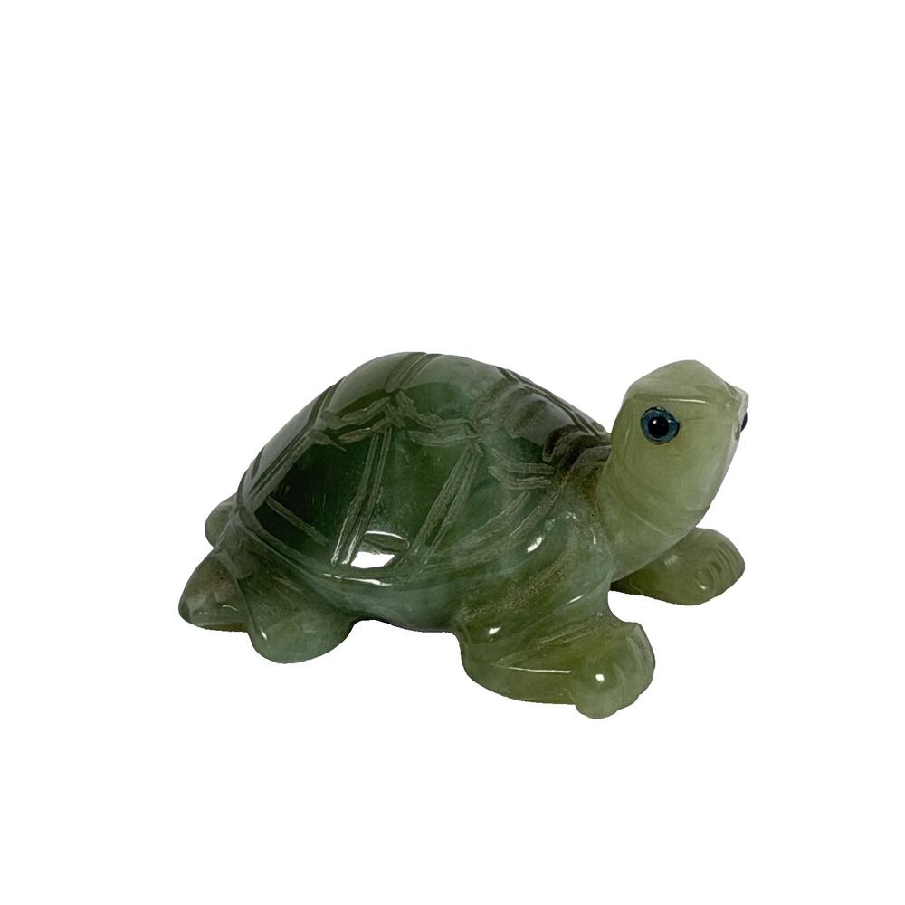 Green Carved Stone Turtle Figurine Small Jade Style Reptile Decor 2 1/4 In